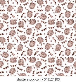 Dandelions. Floral seamless pattern. Hand Drawn Doodles Flowers. Black and white floral background.
