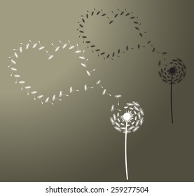 dandelions with hearts, vector