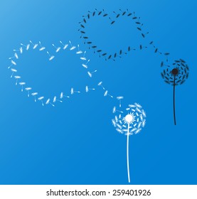 dandelions with hearts, vector