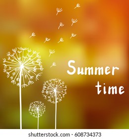 Dandelions on bright summer background, summer dreams.