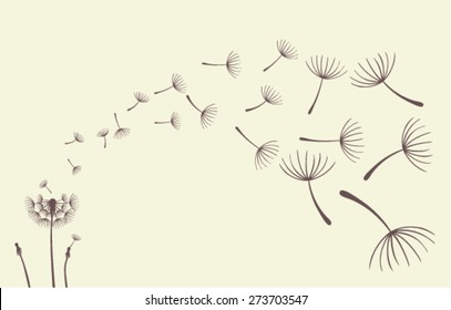 Dandelions on the cream  background. Vector 