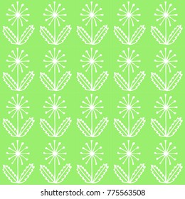 Dandelions on a green meadow. Seamless pattern in vintage style.