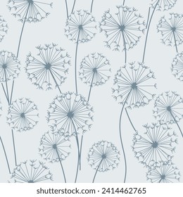 Dandelions on a light background seamless pattern for cover, packaging, fabric decorative design. Abstract vector design element. Floral modern seamless background.