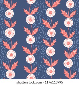 Dandelions pattern design. Hand drawn floral texture. Abstract seamless background.
