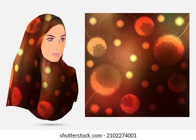 Diseño de hijab de patrón de Dandelions con modelo de ilustración, textura de tela de cartón