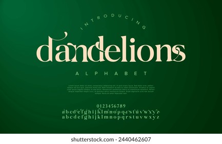 Dandelions premium luxury elegant alphabet letters and numbers. Vintage wedding typography classic serif font decorative vintage retro. Creative vector illustration