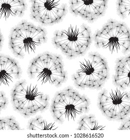 Dandelions. Seamless monochrome background.
