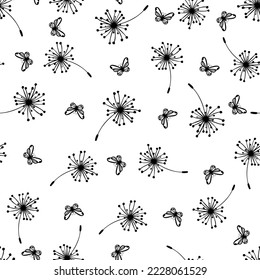 Patrón sin fisuras de Dandelions con mariposas