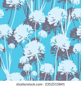 Dandelions with shadow. Vector seamless pattern. Meadow wild flowers silhouettes. Modern summer elegant floral design for home textiles, interiors, linens, cotton fabric, wrapping paper.