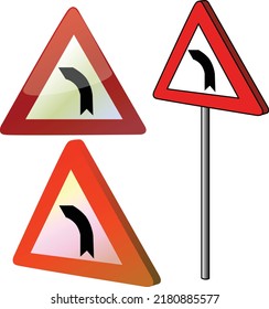 Danderous turn to left road sign warning red triangle vector isolated