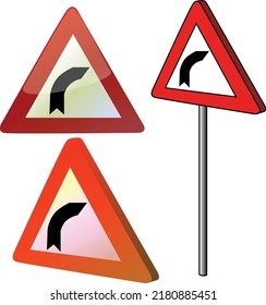 Danderous turn to right road sign warning red triangle vector isolated