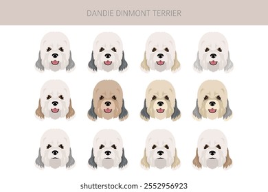 "Dandie dinmont terrier puppy clipart" . Poses diferentes, conjunto de cores de casaco.  Ilustração vetorial