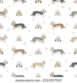 Dandie dinmont terrier padrão sem costura. Poses diferentes, conjunto de cores de casaco.  Ilustração vetorial