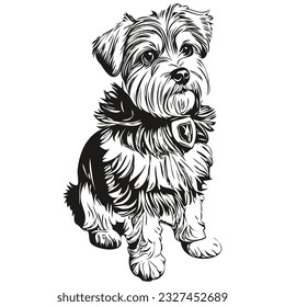 Dandie Dinmont Terriers dog t shirt print black and white, cute funny outline drawing vector