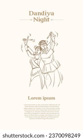 dandiya dance couple line drawing illustration vector