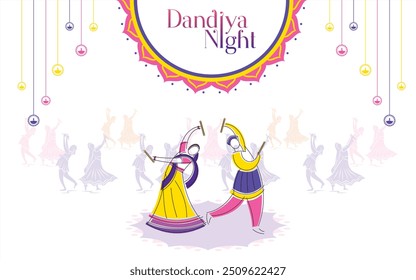 Cartaz de Dandiya and Garba Night para o festival Navratri Dussehra na Índia.