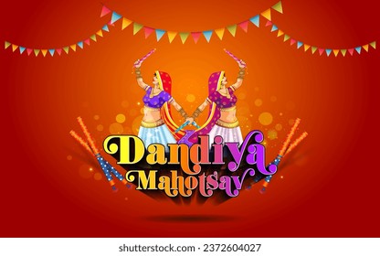 Dandiya mahotsav Festival of Navratri Puja background. Dandiya, night, danc, dancer, poster, banner design. svg