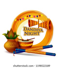 Dandiya night celebration Navratri during Dussehra with Dhol. Vector illustration