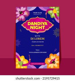 Dandiya Night Party Invitation Card With Top View Of Indian Young Couple Dancing And Event Details. svg