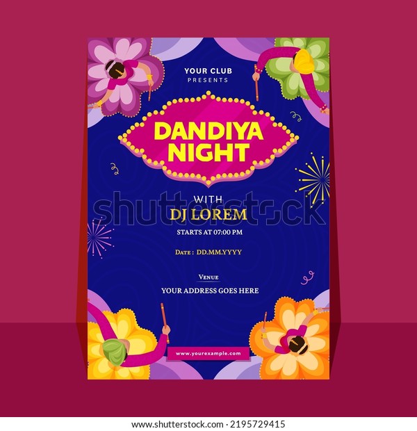 Dandiya Night Party Invitation\
Card With Top View Of Indian Young Couple Dancing And Event\
Details.