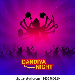 Dandiya Night party poster or template design with illustration of people dandiya dance on the occasion of Navratri Festival.