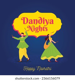 Dandiya nights dancing couple Illustration happy navratri background design