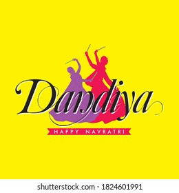 Dandiya Typography - 2 Women Playing Dandiya Dance in Navratri Festival