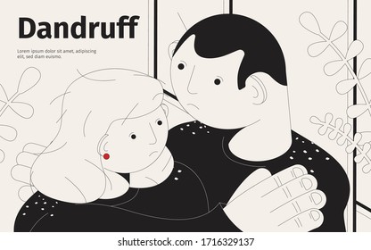 Dandruff isometric background with human characters of couple suffering from dandruff hair problems with editable text vector illustration