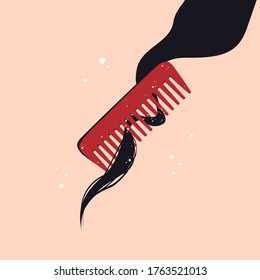 Dandruff on brush vector design. Damaged hair problem. Trichologist consultation poster.