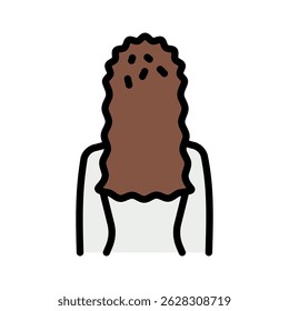Dandruff on the Head of pretty Woman. Disease and Treatment of the Scalp and Hair. Symptoms of dandruff. Hair care, treatment, beauty color icon. For website marketing design, logo, app, template, ui,