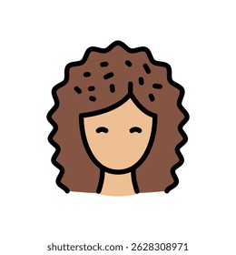 Dandruff on the Head of pretty Woman. Disease and Treatment of the Scalp and Hair. Symptoms of dandruff. Hair care, treatment, beauty color icon. For website marketing design, logo, app, template, ui,