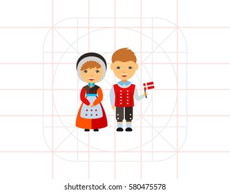 Dane couple in national dress vector icon