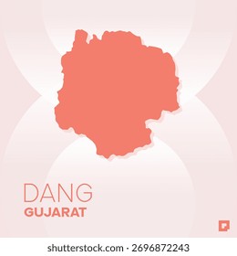 Mapa del distrito de Dang, Gujarat, India - Esquema de Vector editable.