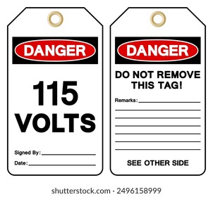 Danger 115 Volts Tag Symbol Sign,Vector Illustration, Isolate On White Background Label. EPS10