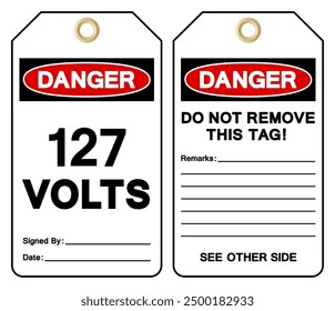 Danger 127 Volts Tag Symbol Sign,Vector Illustration, Isolate On White Background Label. EPS10