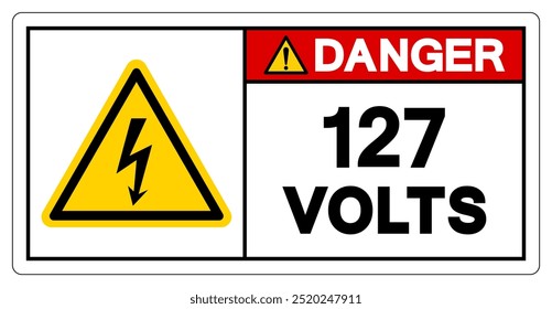 Sinal de símbolo de marca de perigo 127 volts, Ilustração de vetor, Isolar no fundo branco Label.EPS10