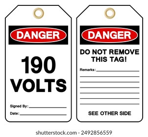 Danger 190 Volts Tag Symbol Sign,Vector Illustration, Isolate On White Background Label. EPS10
