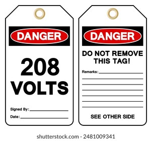 Danger 208 Volts Tag Symbol Sign,Vector Illustration, Isolate On White Background Label. EPS10