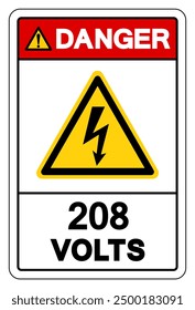 Danger 208 Volts Tag Symbol Sign,Vector Illustration, Isolate On White Background Label. EPS10