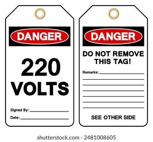 Danger 220 Volts Tag Symbol Sign,Vector Illustration, Isolate On White Background Label. EPS10