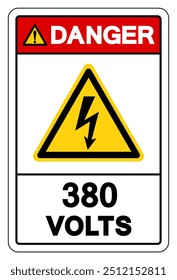 Sinal de símbolo de marca de 380 volts de perigo, Ilustração de vetor, Isolar no rótulo de fundo branco. EPS10