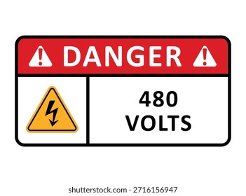 Sinal de aviso elétrico de perigo 480 Volts com adesivo de segurança ícone de relâmpago