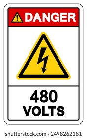 Danger 480 Volt Tag Symbol Zeichen, Vektorgrafik, isolieren auf weißem Hintergrund Etikett. EPS10