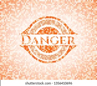 Danger abstract orange mosaic emblem