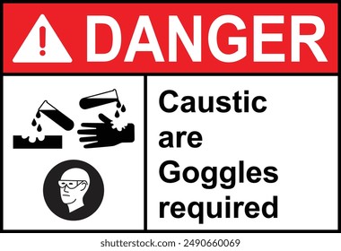 DANGER Acid Area Eye Protection Required. Danger Acid Area Wear Protective Clothing Symbol Sign. Warning Chemical Storage Area Symbol