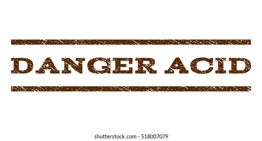 Danger Acid watermark stamp. Text tag between horizontal parallel lines with grunge design style. Rubber seal stamp with dust texture. Vector brown color ink imprint on a white background.
