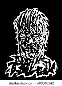Danger and addle zombie head. Vector illustration. The horror genre. Scary character face. 