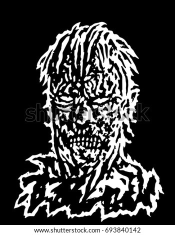 Danger and addle zombie head. Vector illustration. The horror genre. Scary character face. 