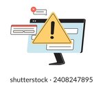 Danger alert, dangerous website warning concept. Error information, computer virus. Fake web-site, online fraud, malware in internet. Flat graphic vector illustration isolated on white background