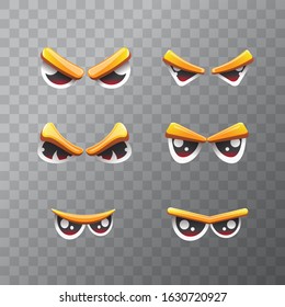 danger angry monster or evil ghost cartoon red eyes set isolated on transparent background. scary halloween eyes collection